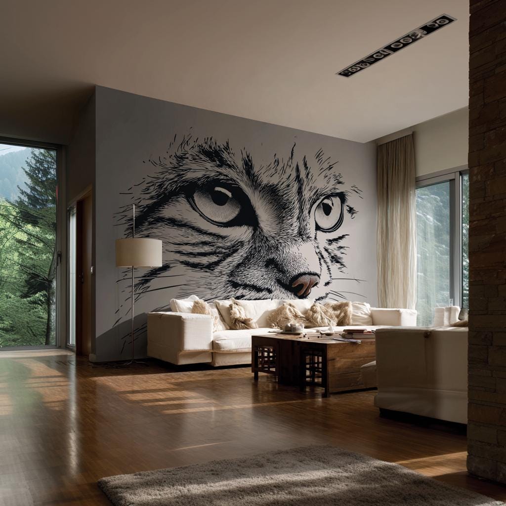 Pallas Cat Wall Decal | Manul Cat with Sunglasses | Artistic Vinyl Sticker | Colorful Animal Wall Decor Funky Cat Face Decal | Modern Art