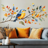 Bird on Branch Wall Decal | Watercolor Vinyl Sticker | Autumn Leaves Wall Art | Colorful Bird Wall Mural | Nature-Inspired Home Decor
