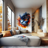 Colorful Cat Wall Decal | Watercolor Style Vinyl Sticker | Artistic Cat Face Wall Art | Modern Animal Mural | Indoor Feline Wall Decor