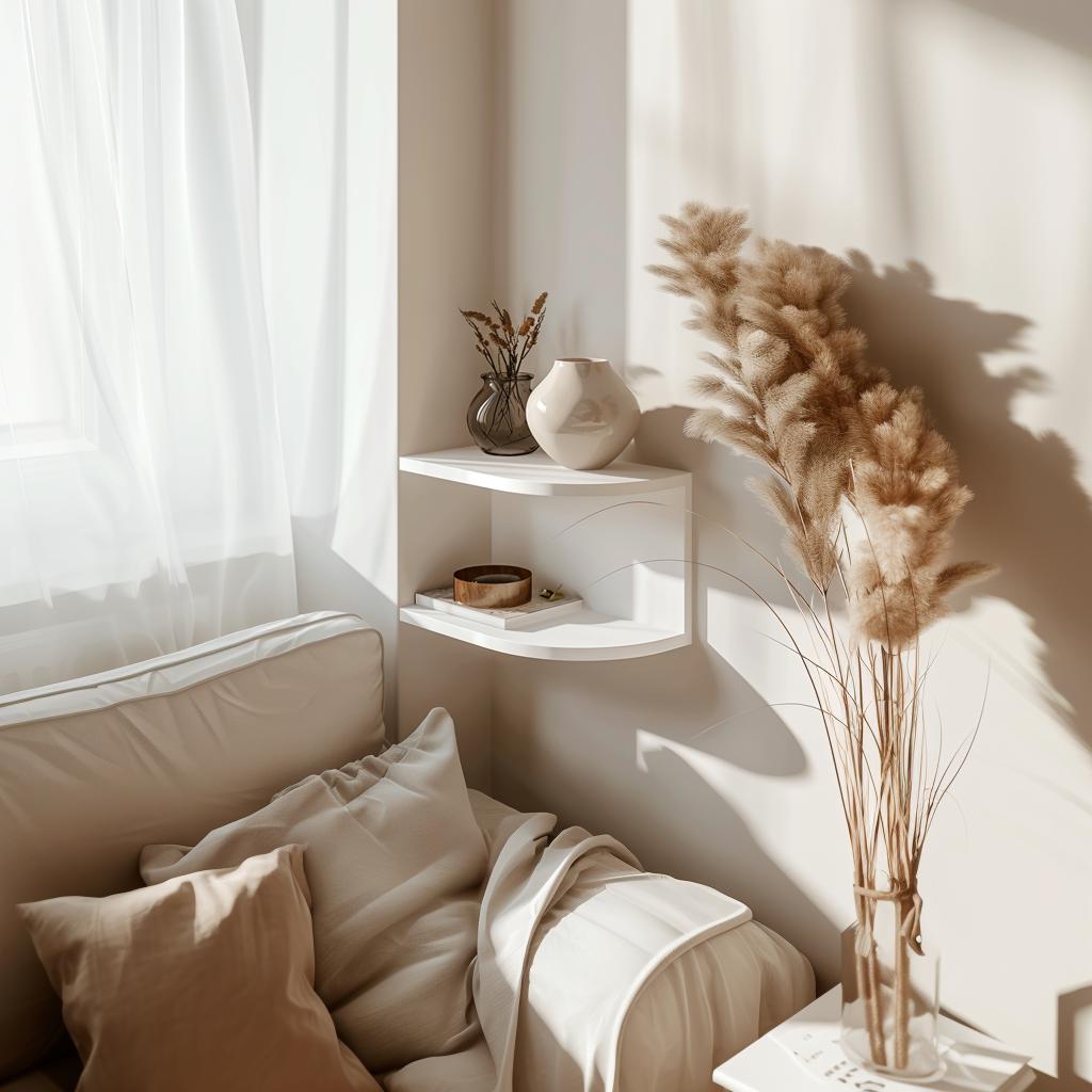 3D Printed Corner Wall Shelf | Minimalist Floating Shelf Design | Modern Home Decor Storage | Space Saving PLA Wall Organizer