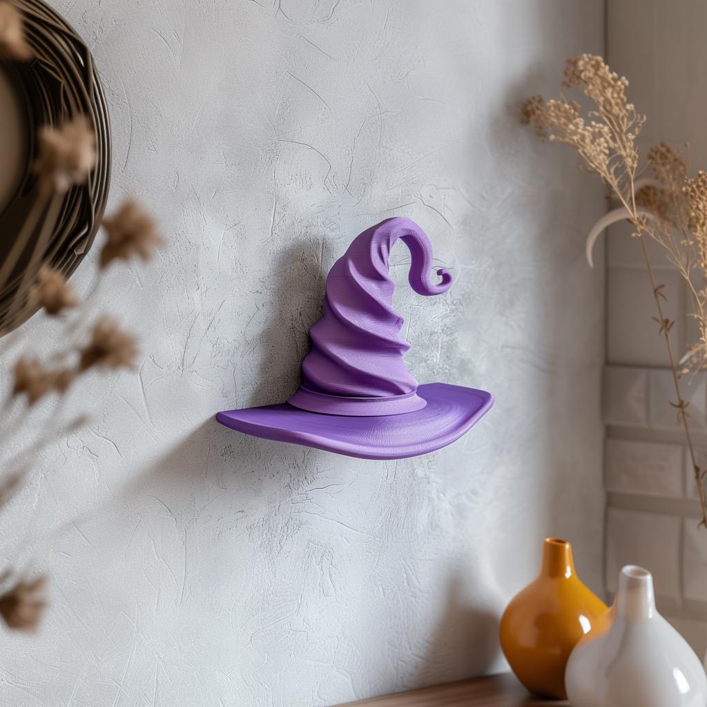 3D Printed Wizard Hat Wall Shelf | Magical Floating Witch Hat Decor | Unique 3D Printed Wall Art Accent for Contemporary Homes and Offices