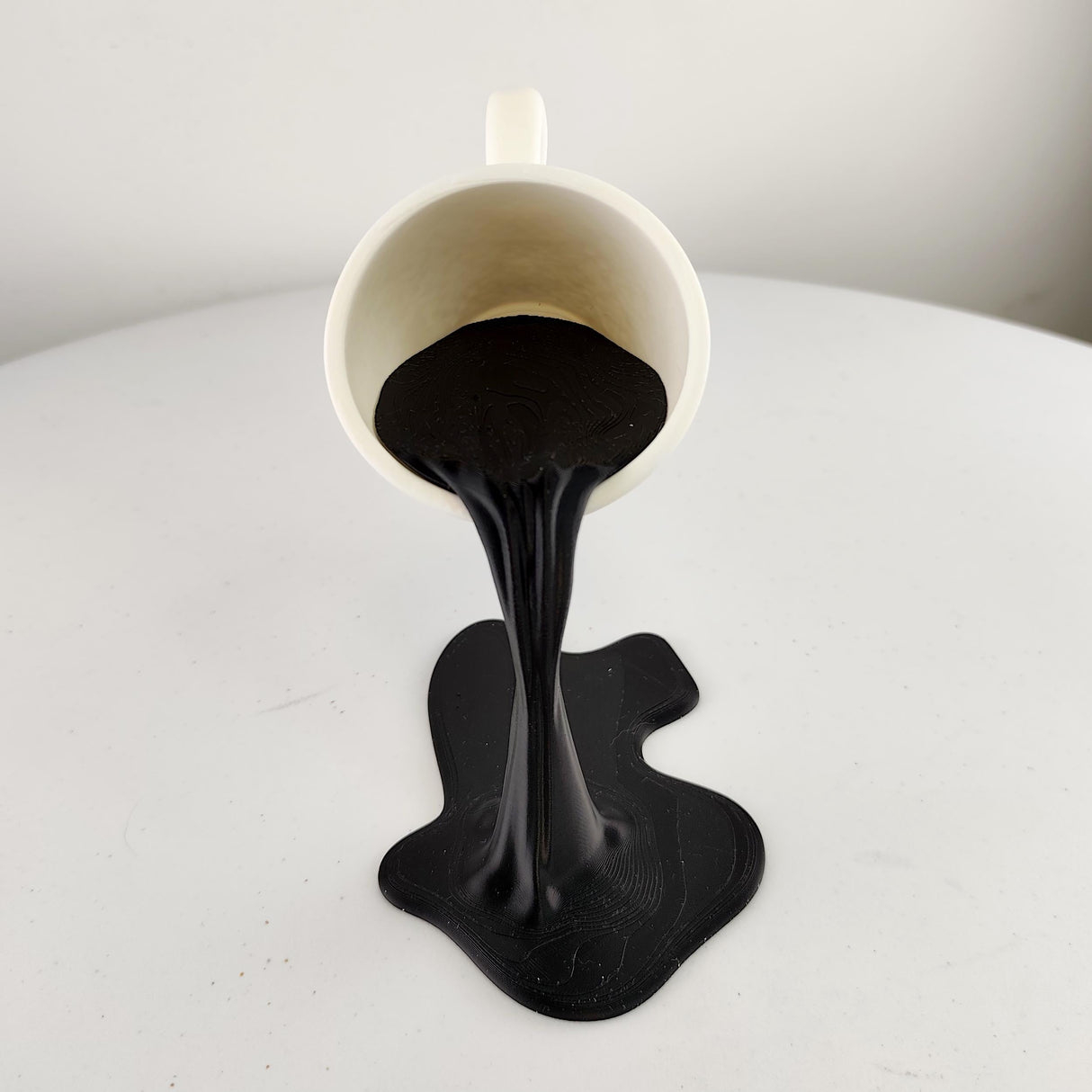 Floating Spilling Coffee Cup | 3D Printed Coffee Sculpture Optical Illusion Decor | Coffee Lover Gift Kitchen Table Centerpiece Barista Art