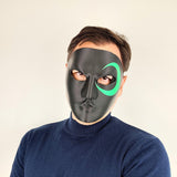 Full Face Mask for Cosplay | 3D Printed Black Mask with Green Eye Detail | Halloween Costume Prop | Adjustable Fit for Adults