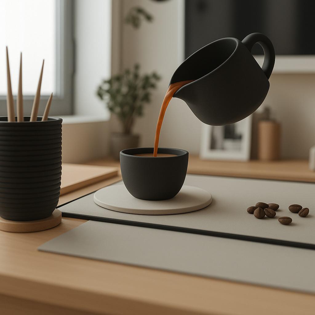 Floating Coffee Pour Sculpture | Black 3D Printed Coffee Art Optical Illusion Kitchen Decor | Coffee Lover Gift Barista Unique Coffee Bar