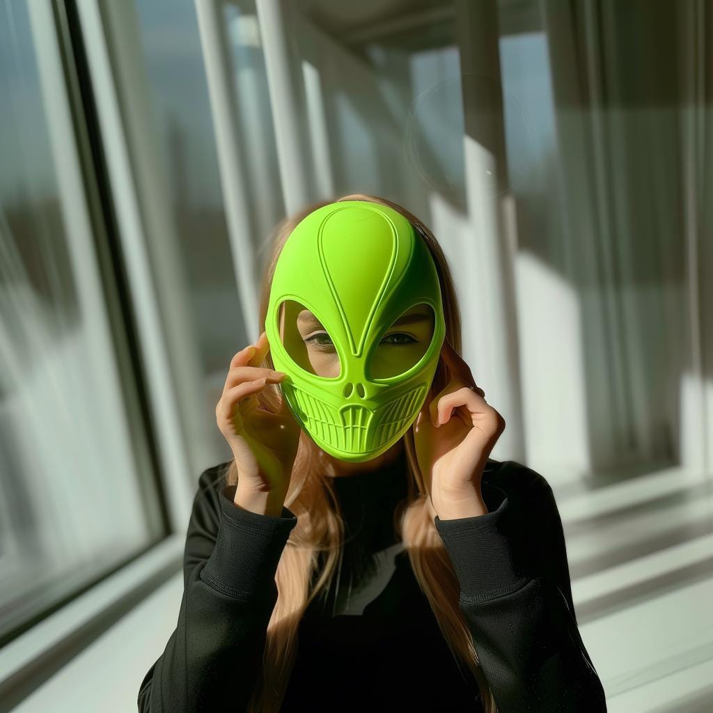 3D Printed Alien Mask | Futuristic Sci-Fi Face Mask | Unique Cosplay Prop | Halloween Costume Mask | Modern 3D Print Art Design