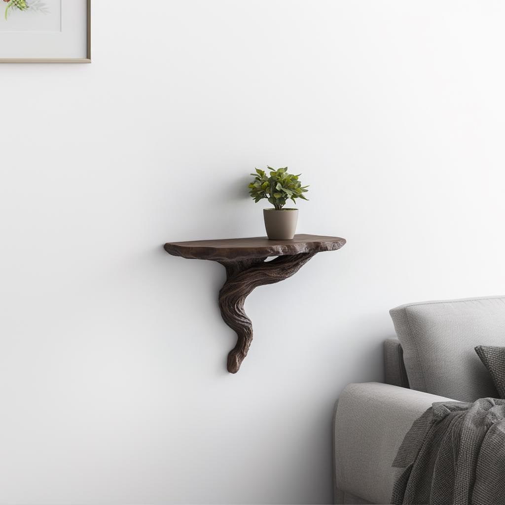 Twisted Root Wall Shelf | Organic Floating Shelf for Plants | 3D Printed Tree Shelf | Rustic Natural Decor Brown Nature Wall Art Decoration