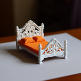 Dollhouse Double Bed | 1:12 Scale Miniature Bed | French Style Miniature Furniture