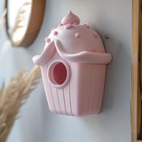 3D printed wall hanging shaped like a cupcake-style birdhouse, minimalist matte PLA decor for modern kitchen or kids room interior.