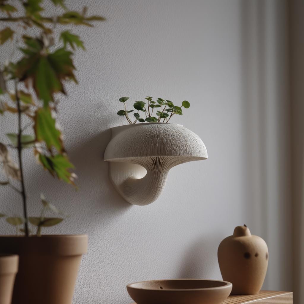 3D Printed Mushroom Wall Planter Shelf | Sculptural Floating Fungi Decor | Modern 3D Printed Wall Accent for Cozy Nature Inspired Interiors