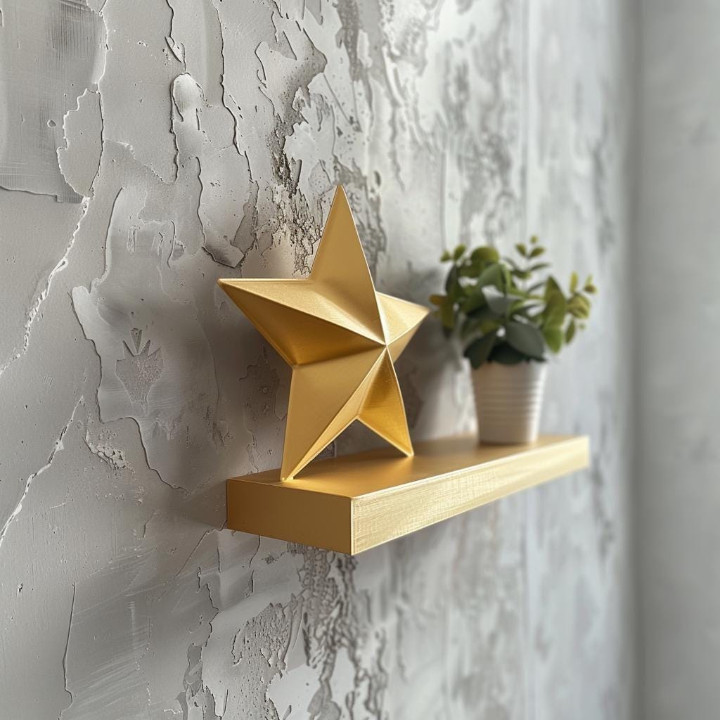 3D Printed Star Wall Shelf | Modern Decorative Floating Shelf | Minimalist Home Accent