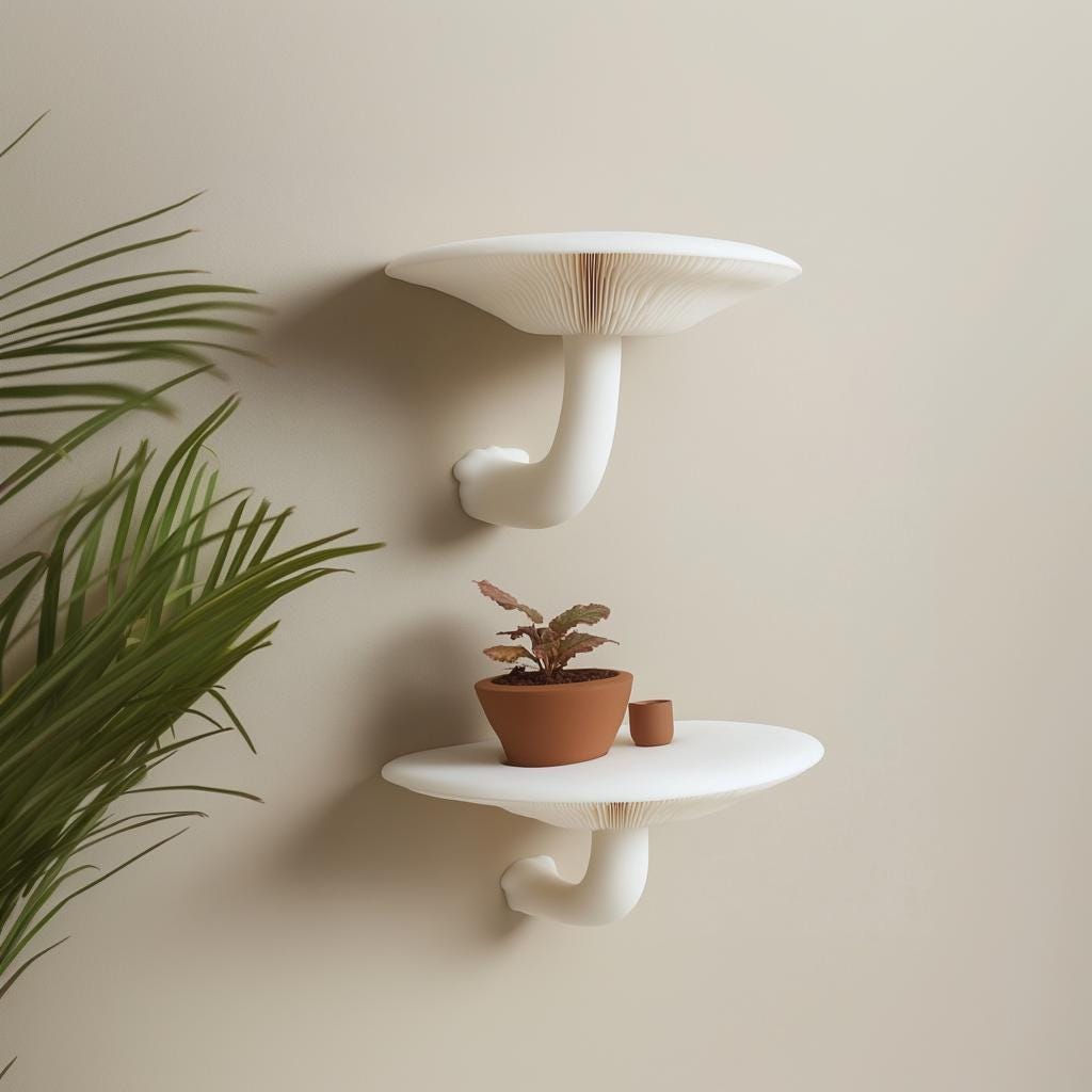 Mushroom Wall Shelf Set of 2 | Honey Mushroom Inspired 3D Printed Shelves | Sculptural Floating Shelf | Minimal Nature Wall Decor