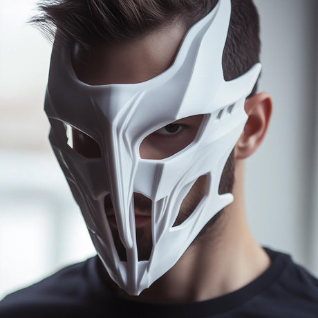 Futuristic White Cosplay Mask | Sci-Fi Warrior Mask | 3D Printed Costume Mask for Halloween, Cosplay, Masquerades, Photoshoots