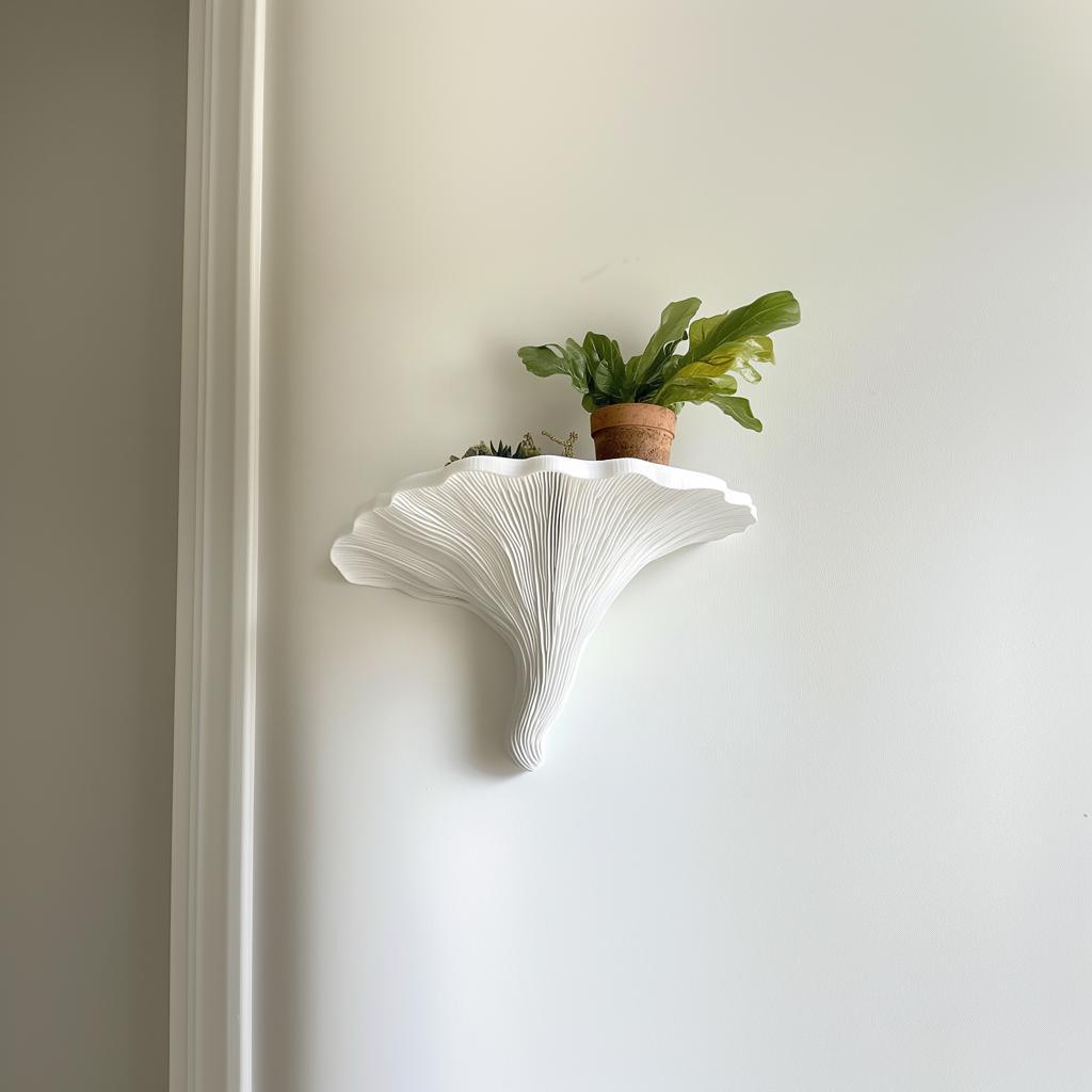 Turkey Tail Mushroom Shelf | 3D Printed Wall Shelf | Sculptural Floating Shelf | Matte White Organic Wall Decor | Fungi Inspired Home Accent