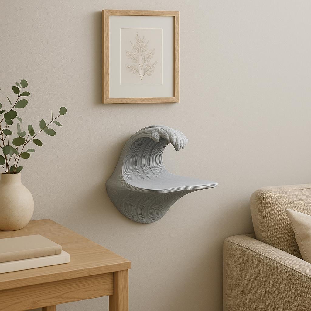 Wave Wall Shelf | 3D Printed Ocean-Inspired Floating Shelf | Sculptural Modern Wall Art | Grey Matte Surf Shelf | Coastal Home Decor