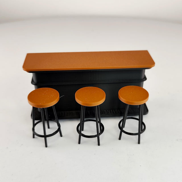 Miniature Bar Counter Set 1:12 Scale Dollhouse Bar | Tiny Bar Furniture Mini Bar Scene | Miniature Pub & Stools | Dollhouse Kitchen Decor