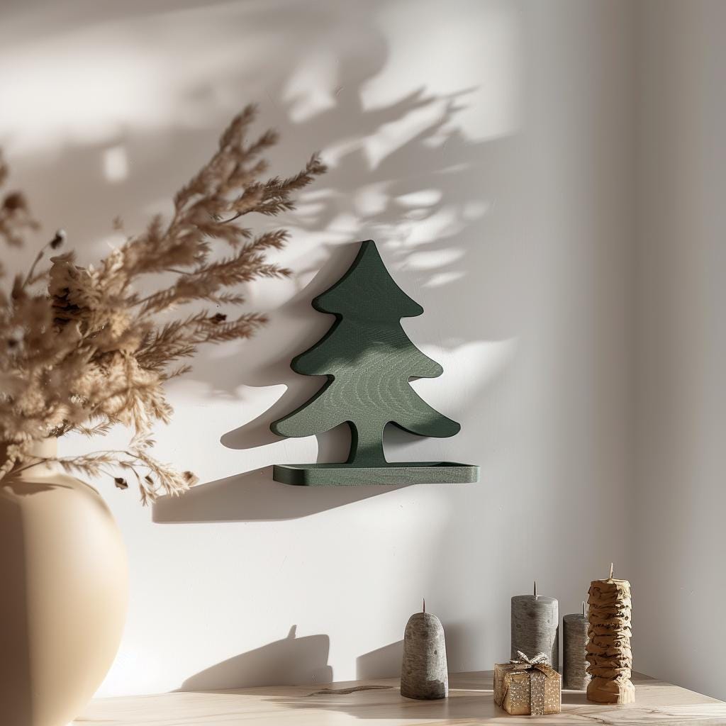 3D Printed Christmas Tree Wall Shelf | Minimalist Holiday Floating Ledge | Modern Festive Wall Decor Accent for Cozy Homes and Workspaces