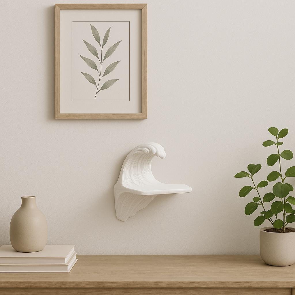 Wave Wall Shelf | 3D Printed Floating Shelf | Ocean-Inspired Decor | Matte White Shelf for Minimalist Interiors | Modern Sculptural Wall Art