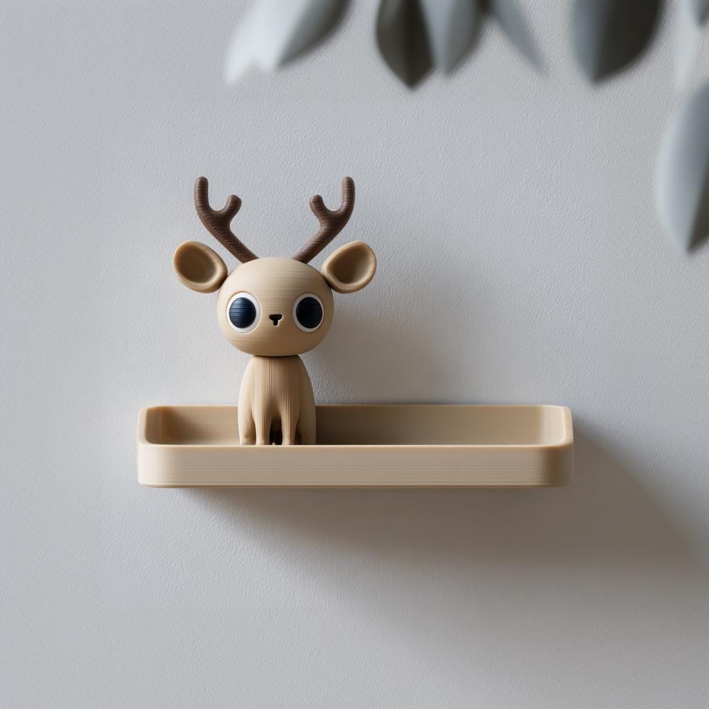 3D Printed Deer Wall Shelf | Minimal Antler Character Floating Ledge | Cute Modern Room Decor Accent for Kids Rooms and Cozy Home Interiors