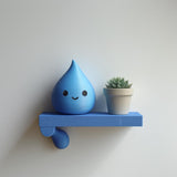 3D Printed Water Drop Wall Shelf | Minimal Character Floating Ledge Display | Cute Modern Room Decor Accent for Kids Rooms and Home Offices