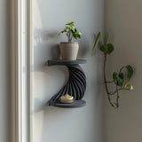 3D Printed Spiral Wall Shelf | Modern Double Tier Floating Corner Display | Sculptural Minimalist Decor Accent for Contemporary Interiors