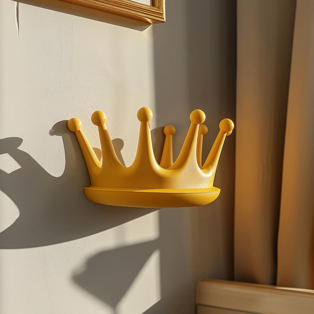 3D Printed Crown Wall Shelf | Modern Floating Kids Room Ledge | Playful Minimalist Wall Decor Accent for Nurseries, Playrooms and Bedrooms