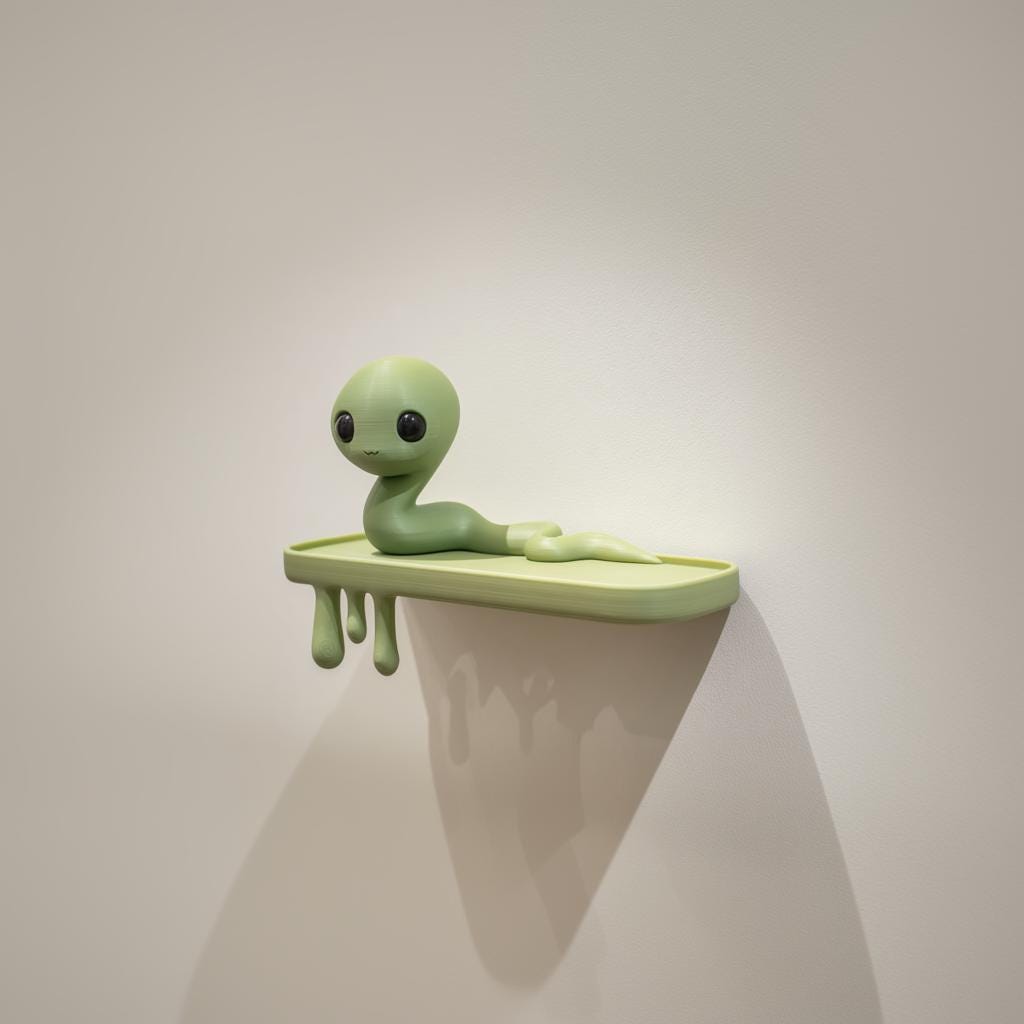 3D Printed Snake Creature Wall Shelf | Minimal Character Dripping Floating Ledge | Playful Room Decor Accent for Kids Rooms and Cozy Homes