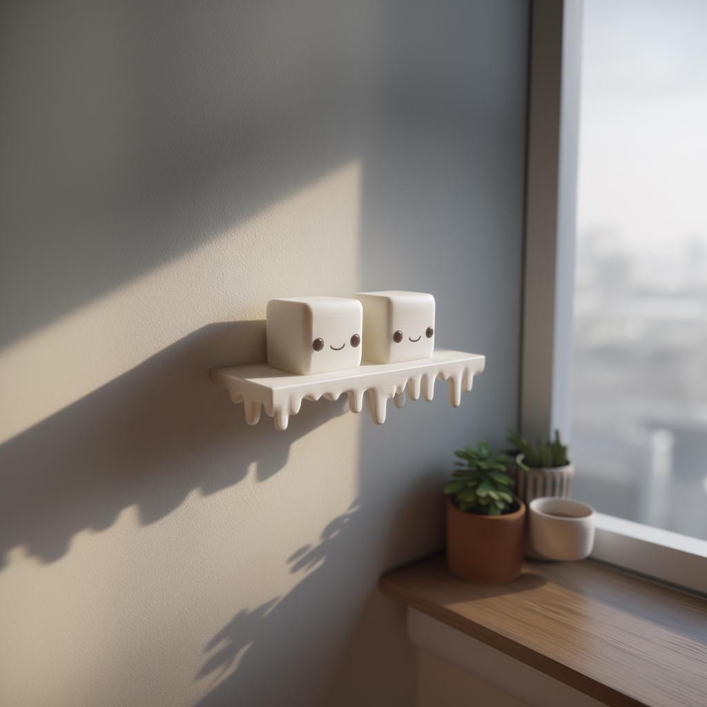 3D Printed Kawaii Dripping Wall Shelf Decor with Marshmallow Characters | Melting Display Ledge for Bedroom | Gaming