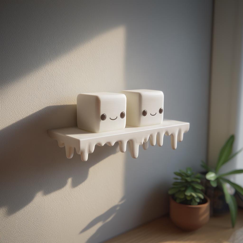 3D Printed Kawaii Dripping Wall Shelf Decor with Marshmallow Characters | Melting Display Ledge for Bedroom | Gaming | Home Office Studio