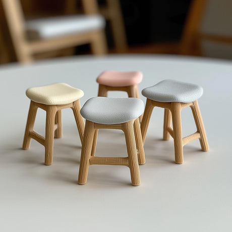 Dollhouse Stool 1:12 Scale Miniature Chair | 3D Printed Dollhouse Furniture Dollhouse Decor | Miniature Wooden Stool Collectible Mini Chair