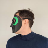 Full Face Mask for Cosplay | 3D Printed Black Mask with Green Eye Detail | Halloween Costume Prop | Adjustable Fit for Adults