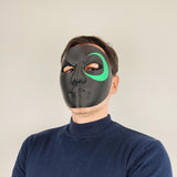 Full Face Mask for Cosplay | 3D Printed Black Mask with Green Eye Detail | Halloween Costume Prop | Adjustable Fit for Adults