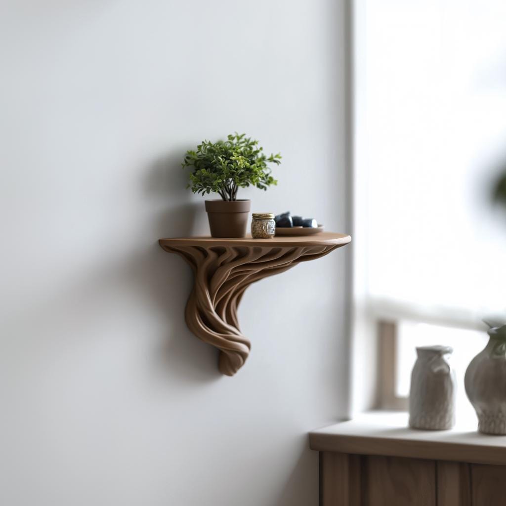 Tree Root Wall Shelf | Organic 3D Printed Floating Shelf | Boho Wall Decor | Rustic Plant Display Ledge | Nature Inspired Wall Accent