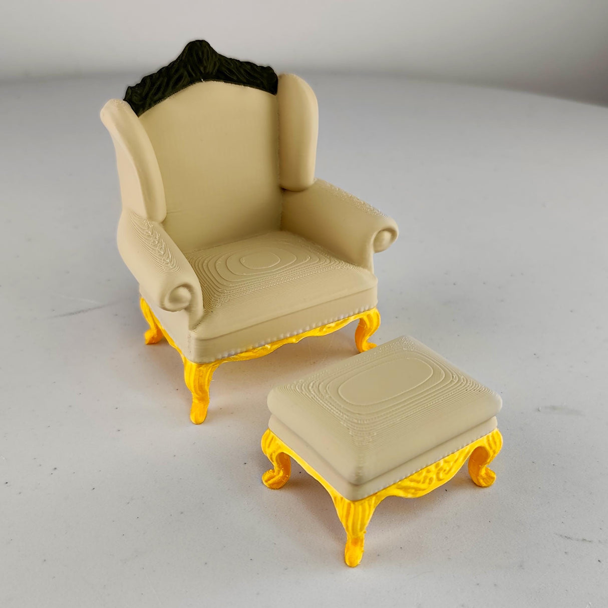Dollhouse Victorian Armchair & Ottoman | 1:12 Scale Miniature Furniture | 3D Printed Elegant Dollhouse Chair