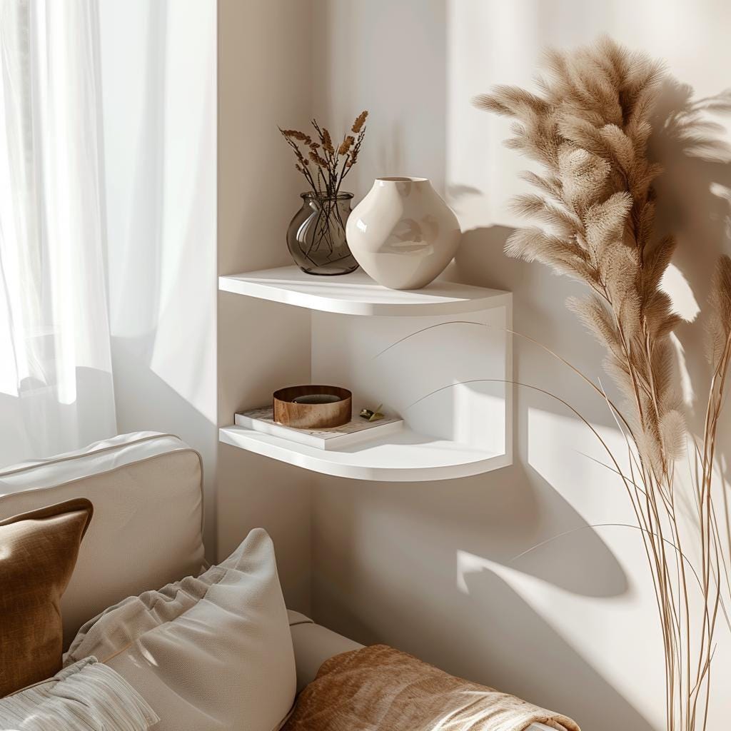 3D Printed Corner Wall Shelf | Minimalist Floating Shelf Design | Modern Home Decor Storage | Space Saving PLA Wall Organizer