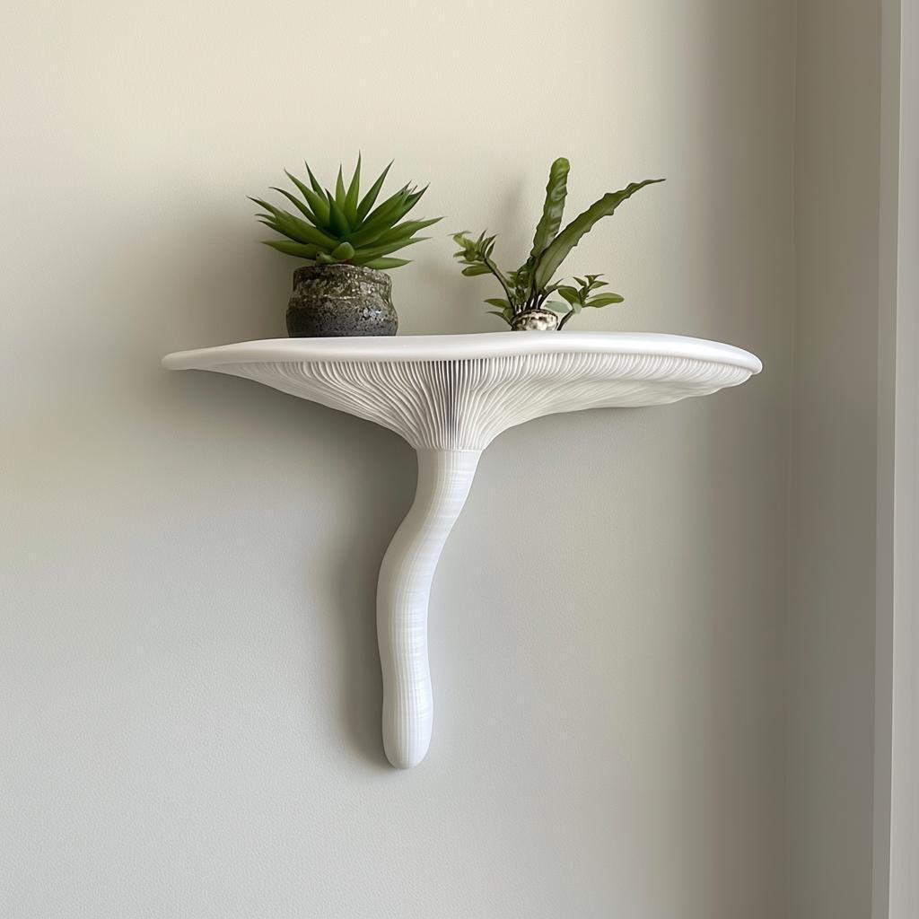 Mushroom Wall Shelf | 3D Printed Artists Conk Shelf | Organic Modern Decor | Fungi Wall Art | White Floating Shelf | Nature Home Accent