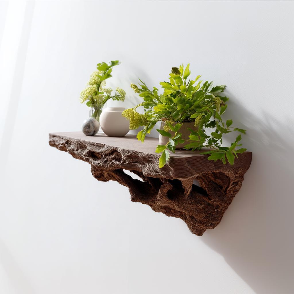 Root Inspired Floating Shelf | 3D Printed Wall Shelf Brown | Organic Wall Ledge for Plants | Nature Decor for Modern Rustic Interiors