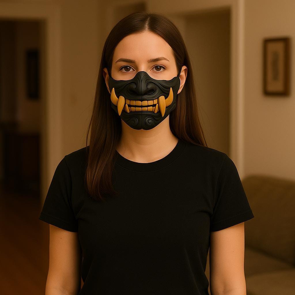 Half Oni Mempo Mask | 3D Printed Oni Mask | Wearable Cosplay Face Mask | Japanese Demon Mask | Halloween Costume Mask | Gift for Him