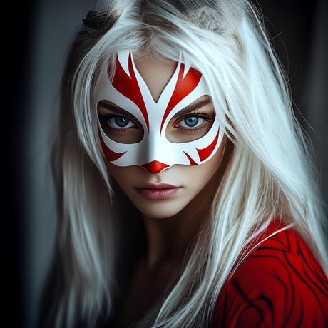 Fox Spirit Cosplay Japanese Folklore Mask | Costume White and Red Anime Mask | Fantasy Festival Mask