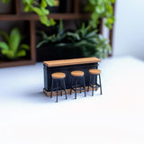 Miniature Bar Counter Set 1:12 Scale Dollhouse Furniture | Miniature Bar & Stools | Kitchen Table Modern Decor | Mini Bar Diorama Pub Scene