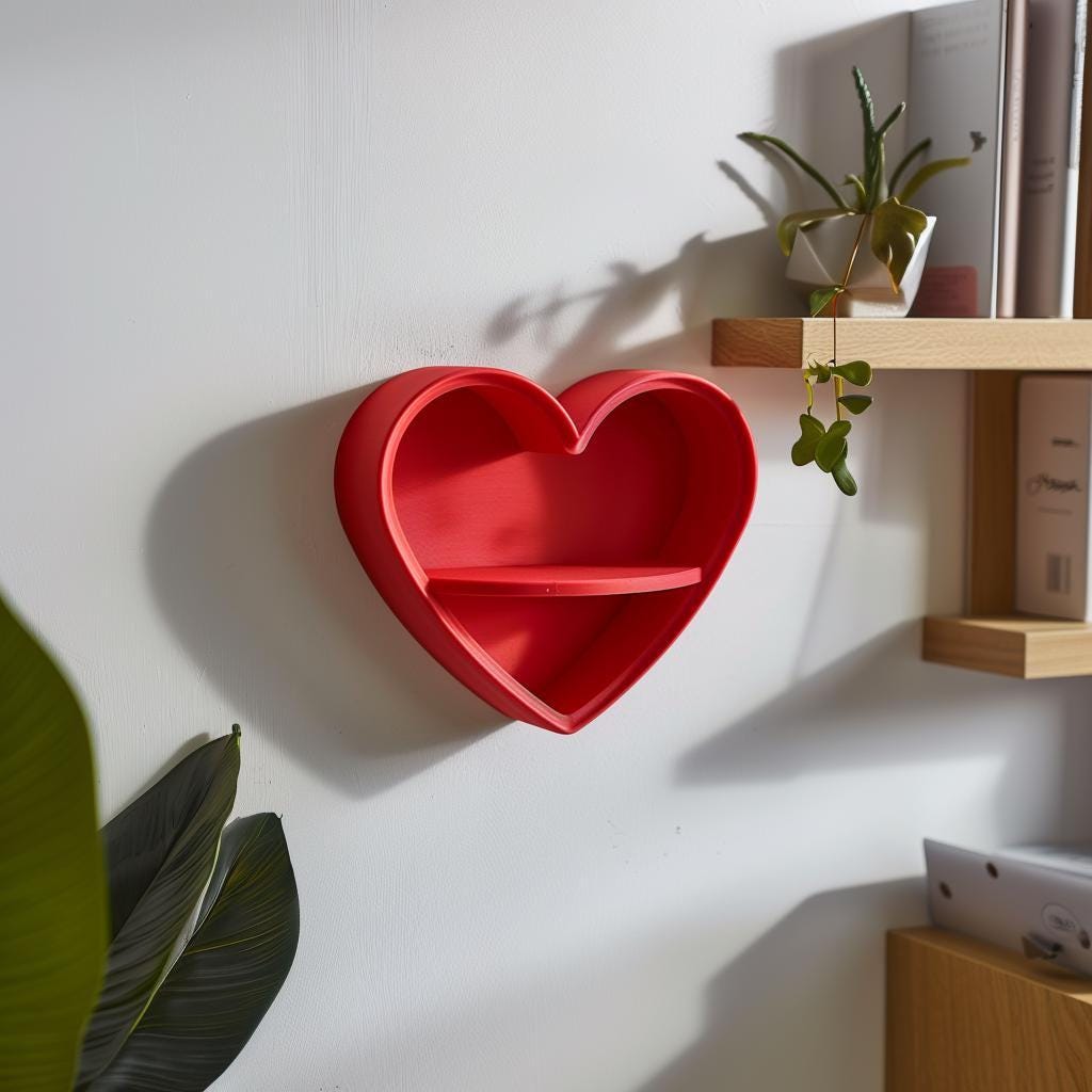 3D Printed Heart Wall Shelf | Modern Decorative Shelf | Minimalist Floating Shelf