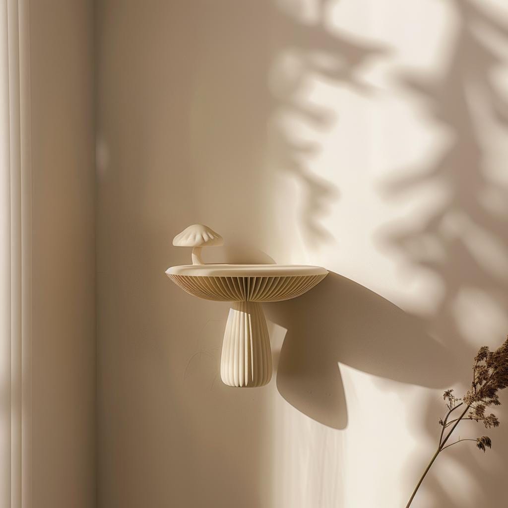 3D Printed Mushroom Wall Shelf | Modern Nature Inspired Floating Shelf | Unique Organic Home Decor