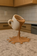 Floating Spilling Coffee Cup | 3D Printed Coffee Illusion Sculpture Kitchen Decor | Coffee Bar Display Optical Illusion Unique Lover Gift