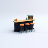 Miniature Bar Counter Set 1:12 Scale Dollhouse Bar | Tiny Bar Furniture Mini Bar Scene | Miniature Pub & Stools | Dollhouse Kitchen Decor