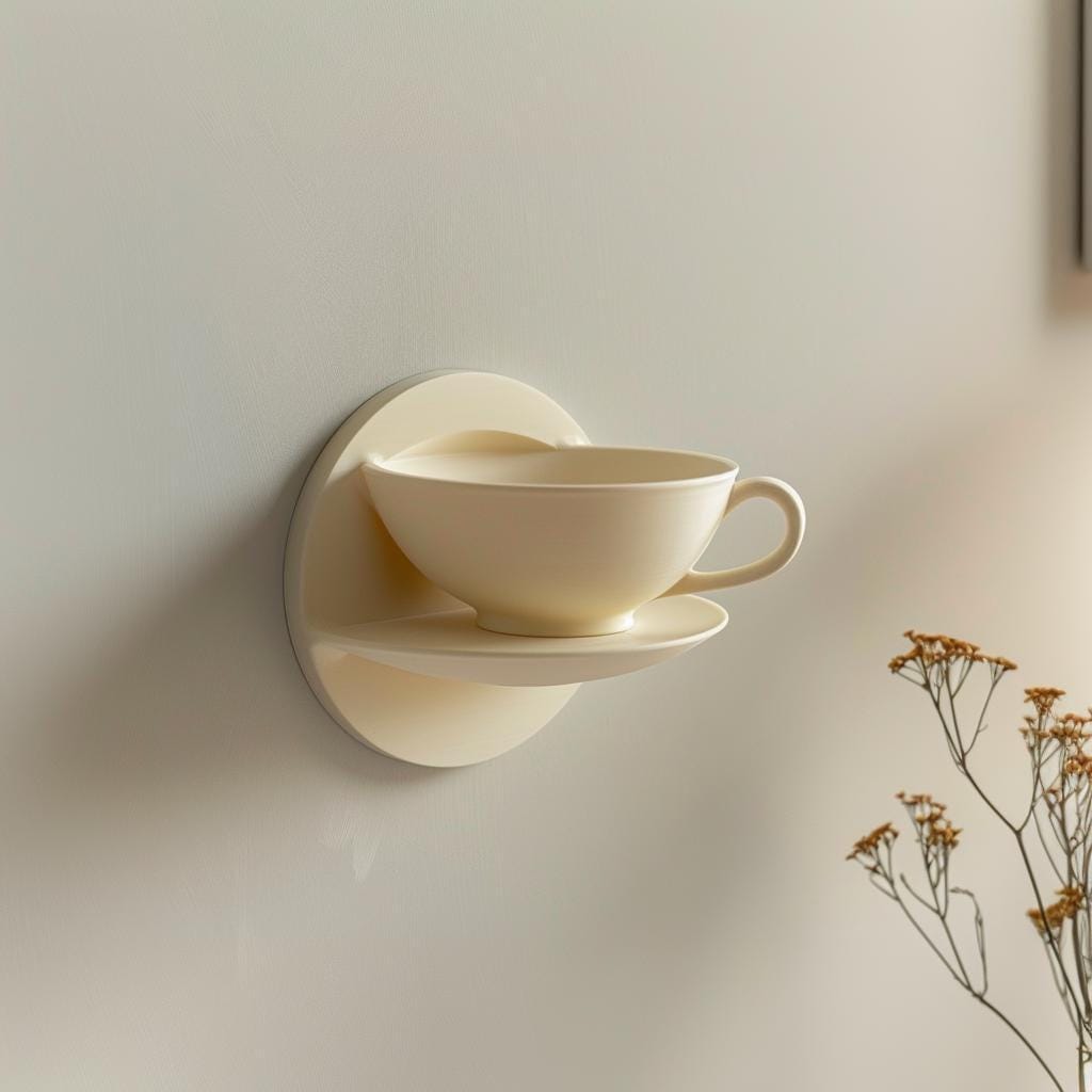 3D Printed Teacup Wall Shelf | Unique Floating Shelf Design | Modern Kitchen and Cafe Decor