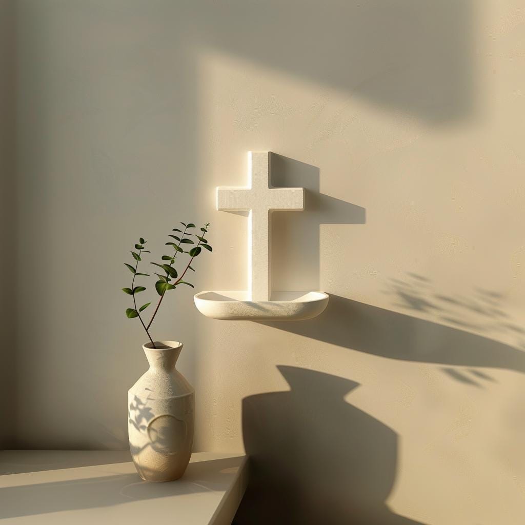 3D Printed Cross Wall Shelf | Minimalist Prayer Nook Decor | Modern Floating Ledge for Cozy Home and Chapel Interior Decor Spaces