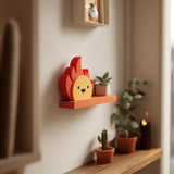 3D Printed Fire Sprite Wall Shelf | Minimalist Flame Character Floating Ledge Display | Cute Fun Room Decor Accent for Cozy Home Interiors