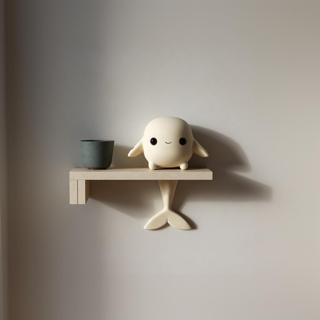 3D Printed Whale Wall Shelf | Minimal Ocean Friend Floating Ledge Display | Cute Modern Room Decor Accent for Kids Rooms and Cozy Interiors