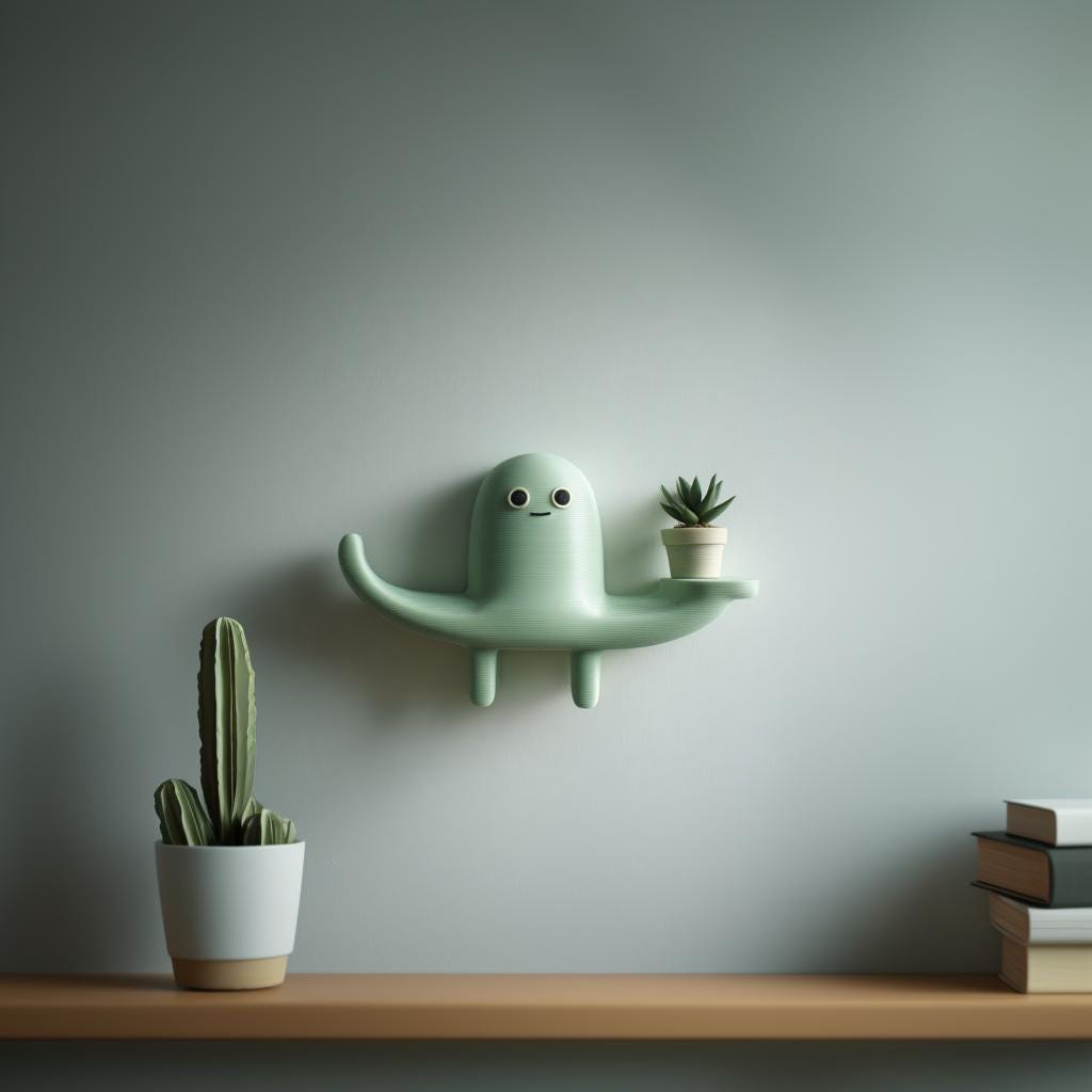 3D Printed Creature Wall Shelf | Cute Monster Floating Shelf for Small Plants | Playful Wall Decor for Kids Room | Whimsical Nursery Display