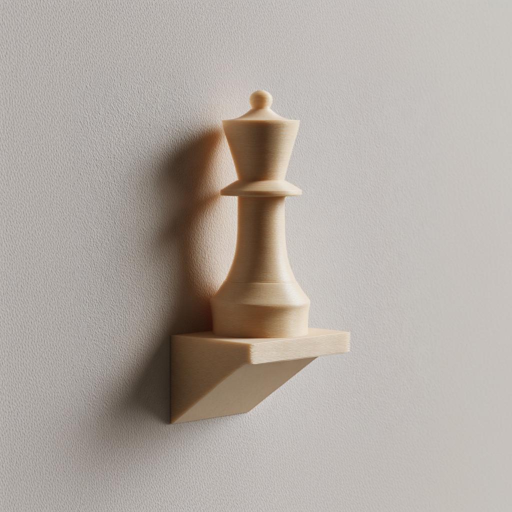 3D Printed Chess Piece Wall Decor | Minimal Queen Inspired Sculpture Ledge | Modern Game Room Display Accent | Office and Living Room Art