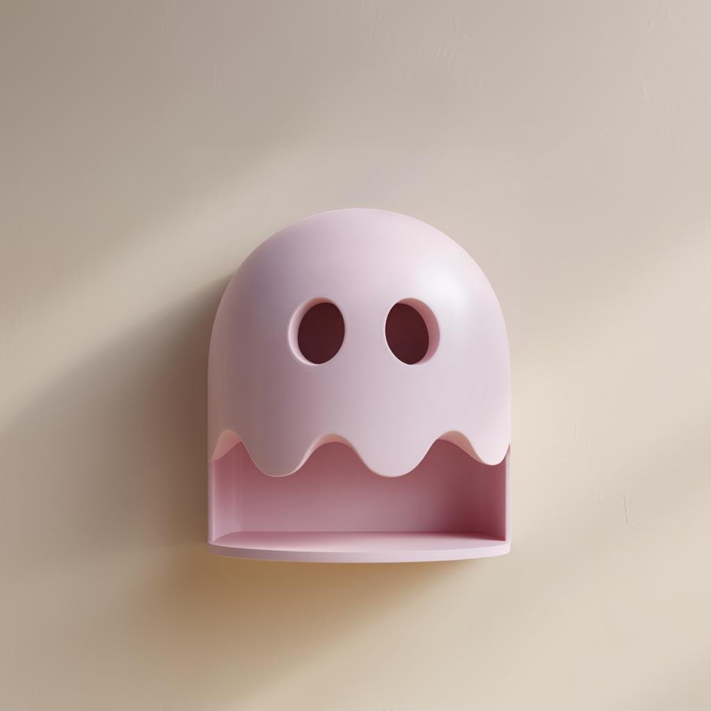 3D Printed Ghost Wall Shelf | Minimal Character Niche Floating Ledge | Room Decor Accent for Kids Rooms Gaming Setups and Home Offices